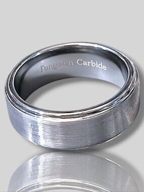 8mm Satin Brushed Tungsten Carbide Stepped Wedding Ring Band Sz 9  16g